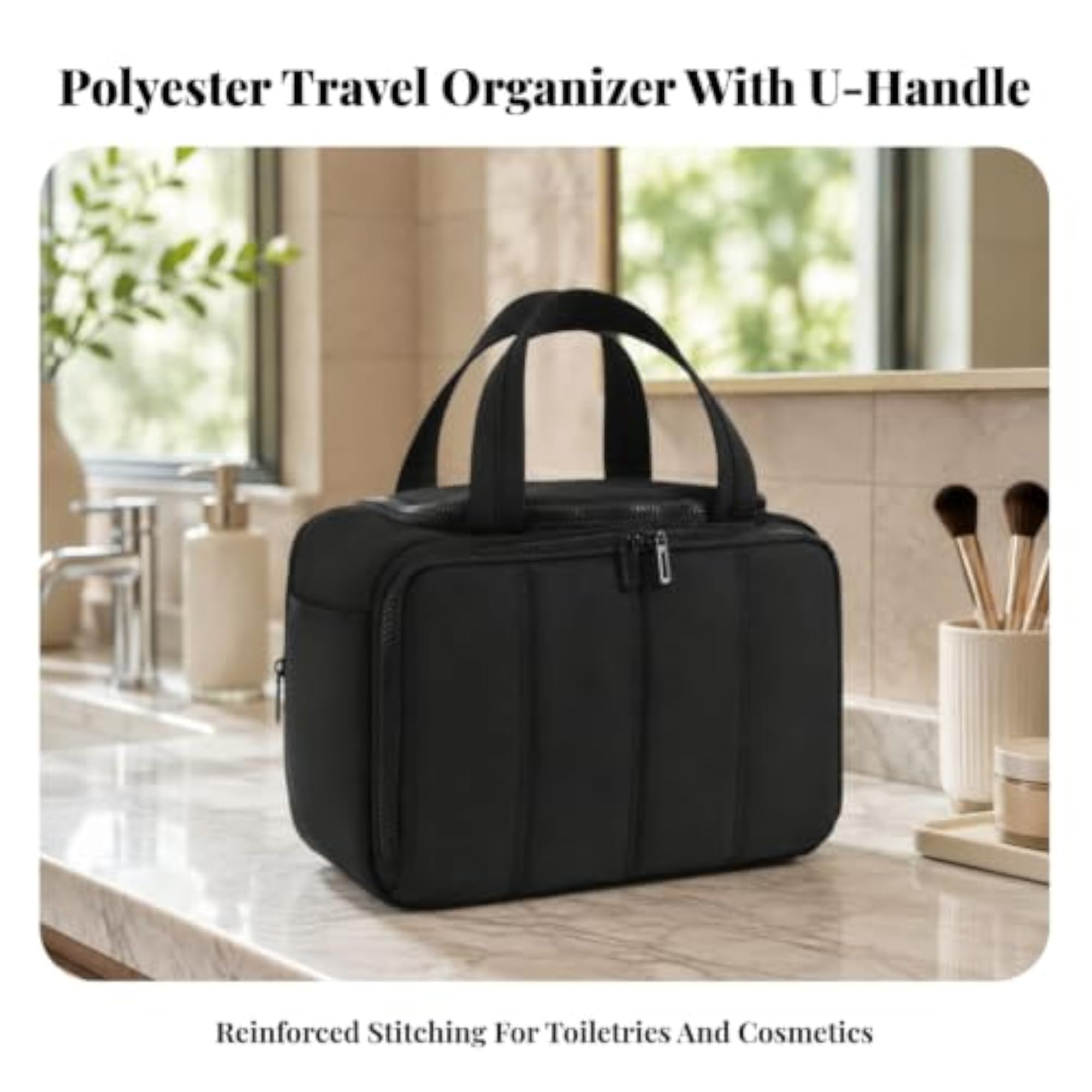 Multi-Compartment Structured Cosmetic Organizer Bag, Portable
